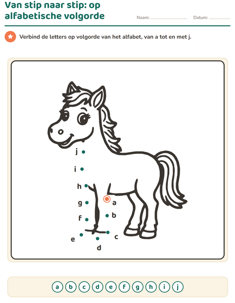Voorbeeld van het Van stip naar stip-werkblad voor kleuterklas