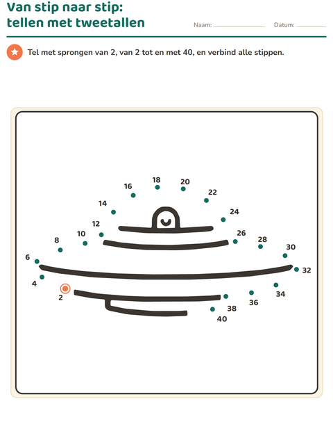Voorbeeld van het Van stip naar stip-werkblad voor groep 3