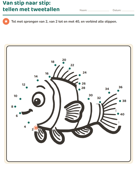 Voorbeeld van het Van stip naar stip-werkblad voor groep 3