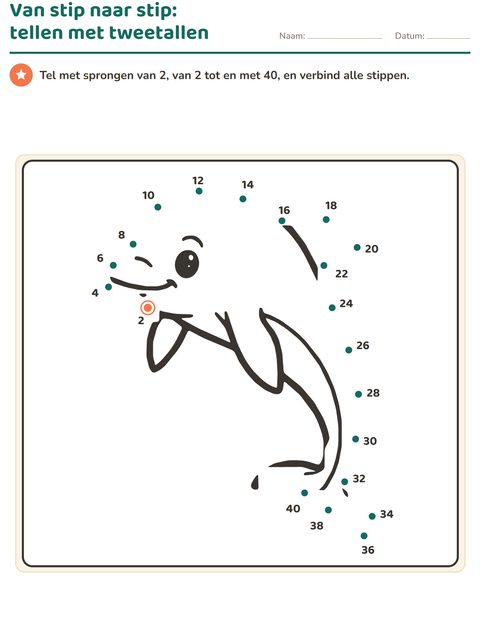Voorbeeld van het Van stip naar stip-werkblad voor groep 3
