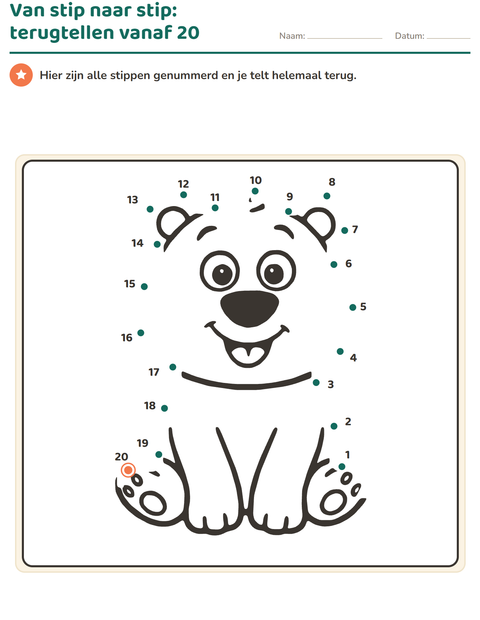 Voorbeeld van het Van stip naar stip-werkblad voor groep 3