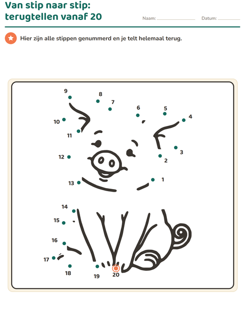 Voorbeeld van het Van stip naar stip-werkblad voor groep 3