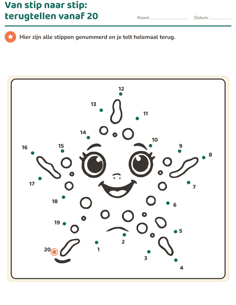 Voorbeeld van het Van stip naar stip-werkblad voor groep 3