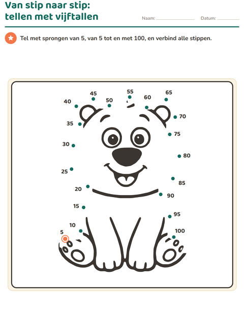 Voorbeeld van het Van stip naar stip-werkblad voor groep 4