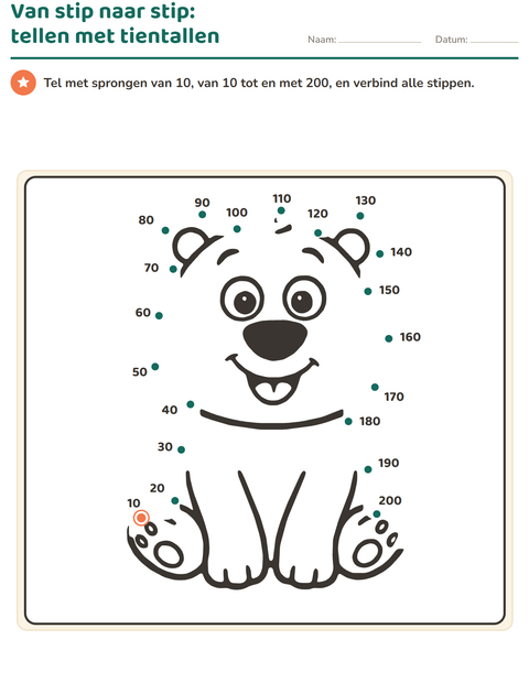 Voorbeeld van het Van stip naar stip-werkblad voor groep 4