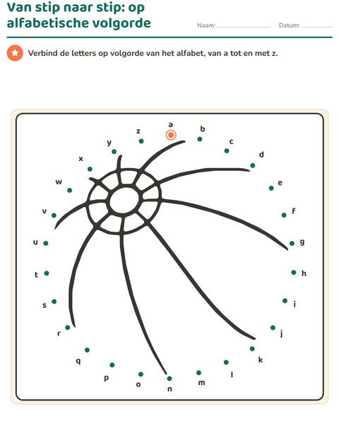 Voorbeeld van het Van stip naar stip-werkblad voor kleuterklas