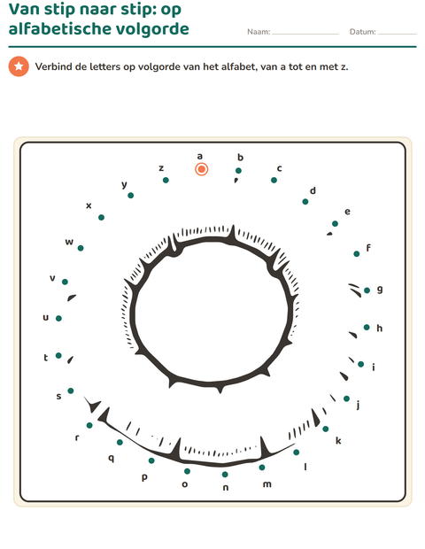 Voorbeeld van het Van stip naar stip-werkblad voor kleuterklas