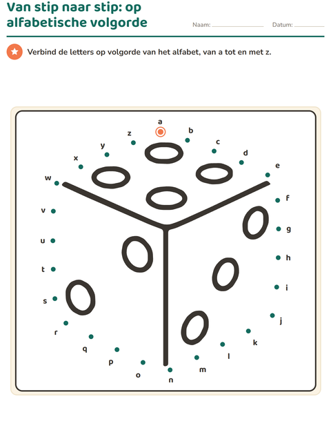 Voorbeeld van het Van stip naar stip-werkblad voor kleuterklas