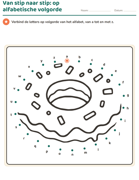 Voorbeeld van het Van stip naar stip-werkblad voor kleuterklas