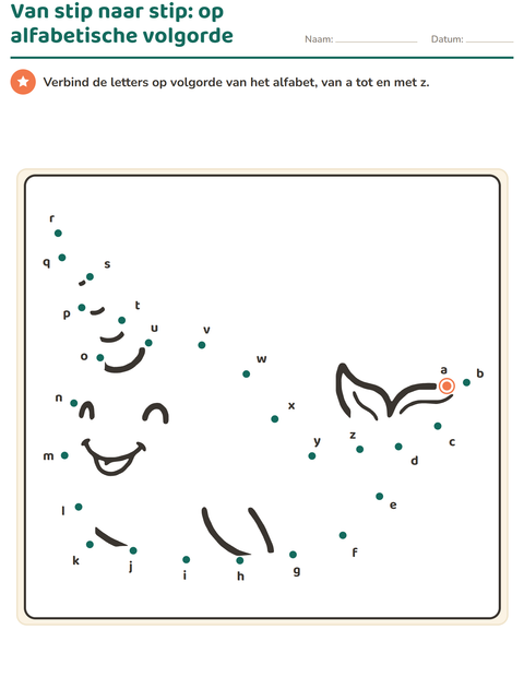 Voorbeeld van het Van stip naar stip-werkblad voor kleuterklas