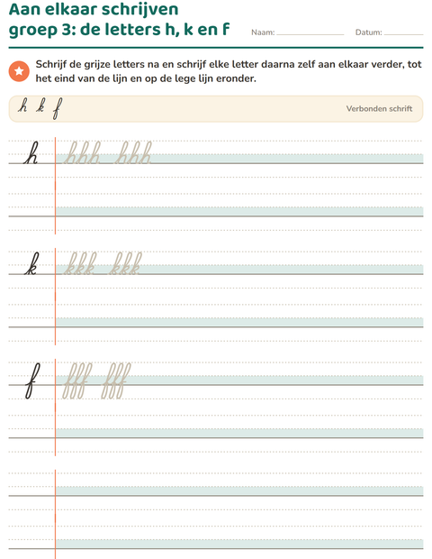 Voorbeeld van het Verbonden schrift-werkblad voor groep 4