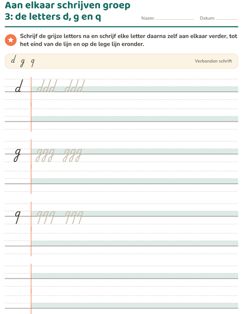 Voorbeeld van het Verbonden schrift-werkblad voor groep 4