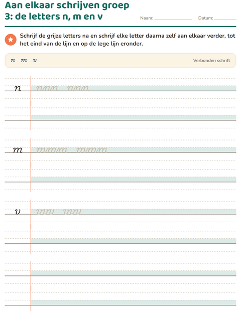 Voorbeeld van het Verbonden schrift-werkblad voor groep 4