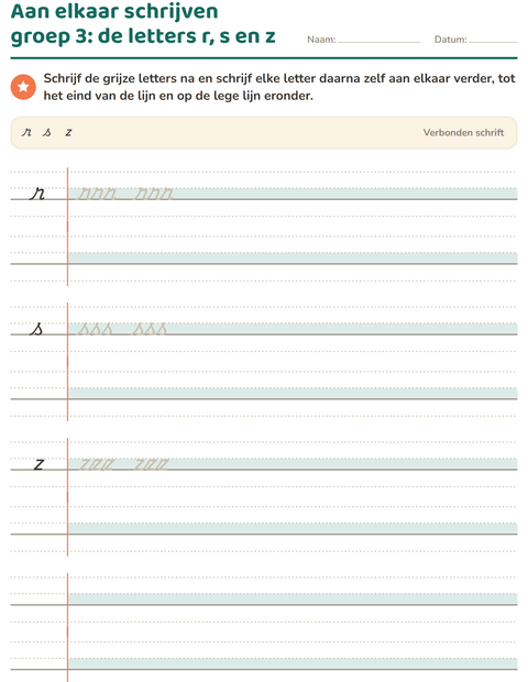 Voorbeeld van het Verbonden schrift-werkblad voor groep 4