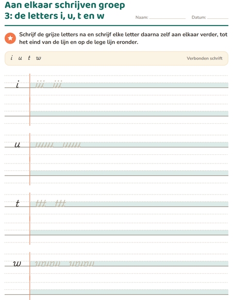 Aan elkaar schrijven: de letters i, u, t en w