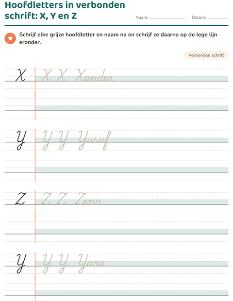 Voorbeeld van het Verbonden schrift-werkblad voor groep 4