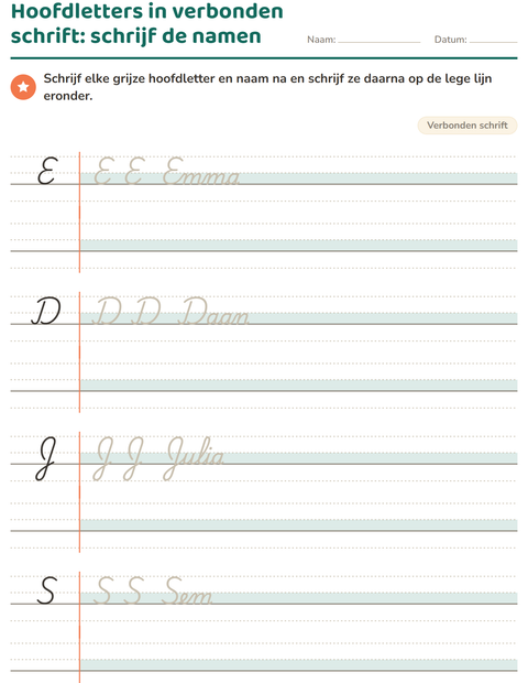 Hoofdletters in verbonden schrift: schrijf de namen