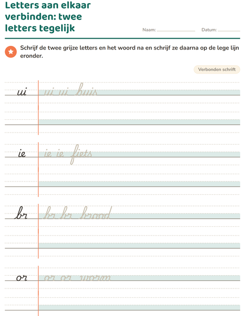 Voorbeeld van Letters aan elkaar verbinden: twee letters tegelijk