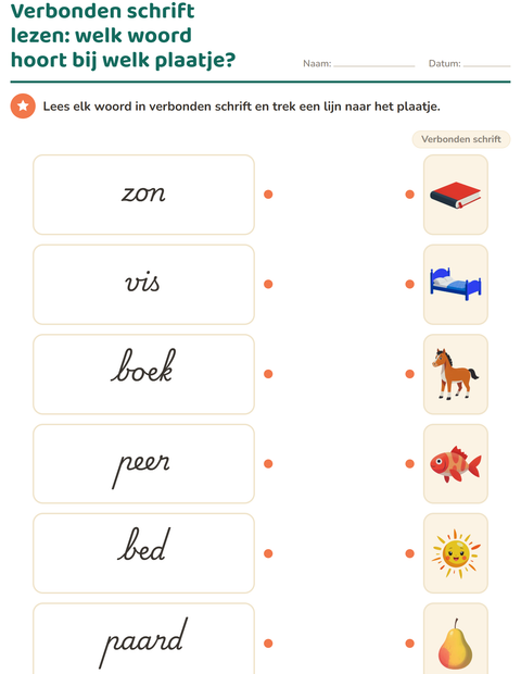 Voorbeeld van het Verbonden schrift-werkblad voor groep 4