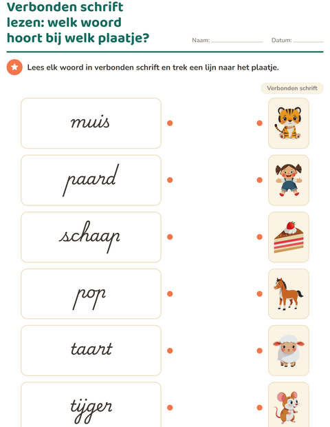 Voorbeeld van het Verbonden schrift-werkblad voor groep 4