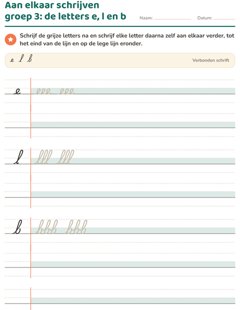 Voorbeeld van het Verbonden schrift-werkblad voor groep 4
