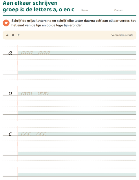 Voorbeeld van het Verbonden schrift-werkblad voor groep 4