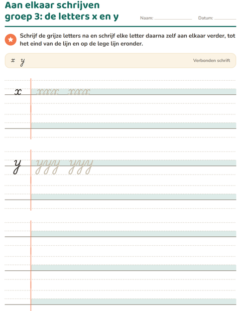 Voorbeeld van het Verbonden schrift-werkblad voor groep 4