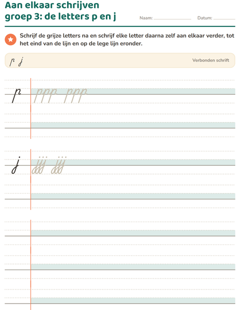 Voorbeeld van het Verbonden schrift-werkblad voor groep 4