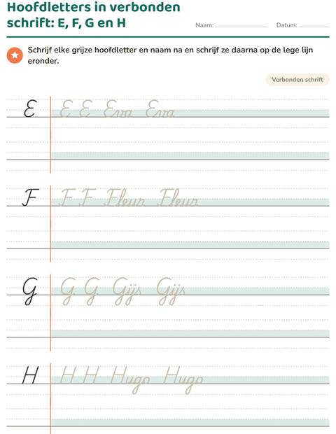Voorbeeld van het Verbonden schrift-werkblad voor groep 4