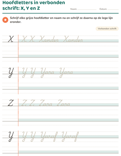 Voorbeeld van het Verbonden schrift-werkblad voor groep 4