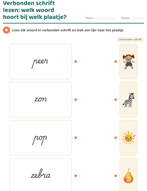 Voorbeeld van het Verbonden schrift-werkblad voor groep 4