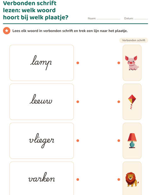 Voorbeeld van het Verbonden schrift-werkblad voor groep 4