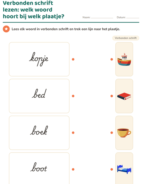 Voorbeeld van het Verbonden schrift-werkblad voor groep 4