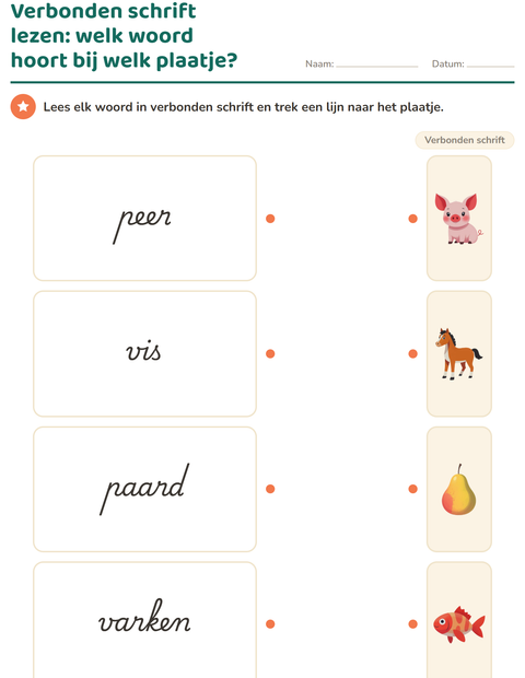 Voorbeeld van het Verbonden schrift-werkblad voor groep 4