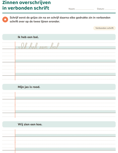 Voorbeeld van het Verbonden schrift-werkblad voor groep 5