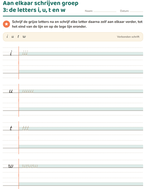 Voorbeeld van het Verbonden schrift-werkblad voor groep 4