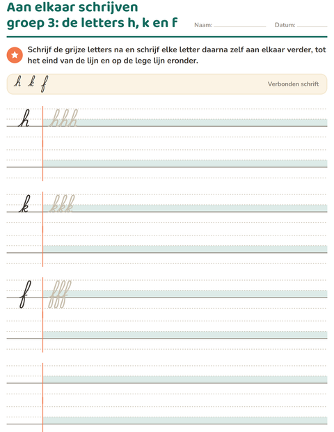 Voorbeeld van het Verbonden schrift-werkblad voor groep 4