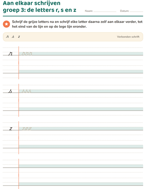 Voorbeeld van het Verbonden schrift-werkblad voor groep 4