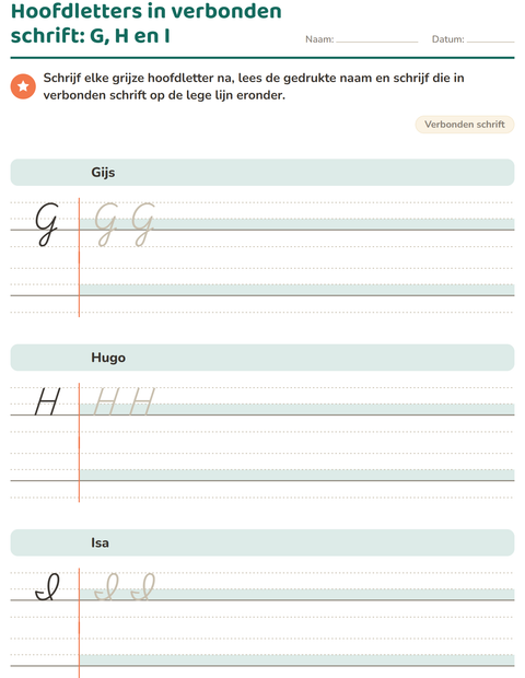 Voorbeeld van het Verbonden schrift-werkblad voor groep 4