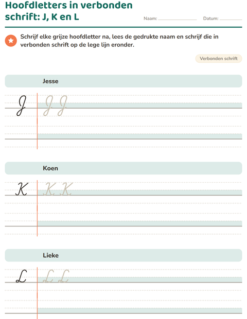 Voorbeeld van het Verbonden schrift-werkblad voor groep 4