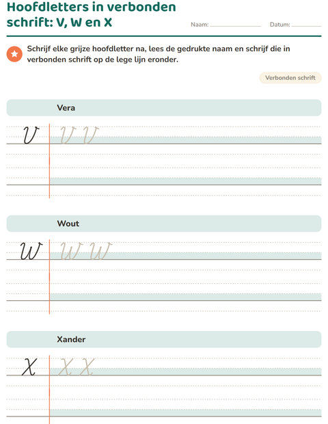 Voorbeeld van het Verbonden schrift-werkblad voor groep 4