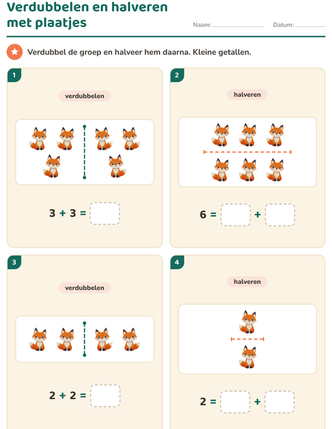 Verdubbelen en halveren met plaatjes: kleine groepjes om te tellen