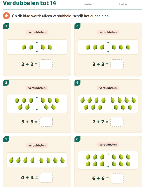 Voorbeeld van Verdubbelen tot 14: zes keer een dubbel met fruit