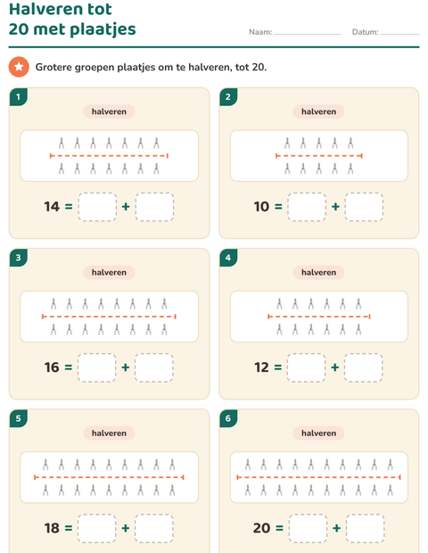 Voorbeeld van het Verdubbelen en halveren-werkblad met Gereedschap ZW voor groep 3