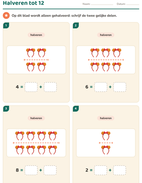 Voorbeeld van het Verdubbelen en halveren-werkblad met Accessoires voor groep 3