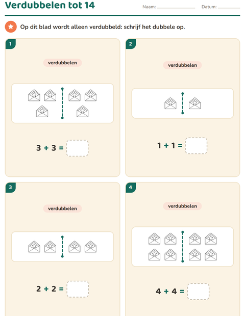 Voorbeeld van het Verdubbelen en halveren-werkblad met Kerstmis Z/W voor groep 3