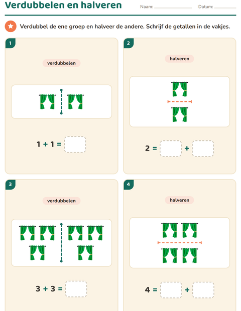 Voorbeeld van het Verdubbelen en halveren-werkblad met Meubels voor groep 3