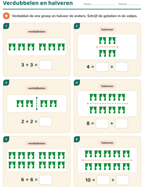 Voorbeeld van het Verdubbelen en halveren-werkblad met Meubels voor groep 3