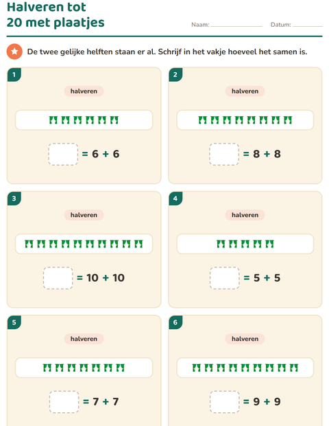 Voorbeeld van het Verdubbelen en halveren-werkblad met Meubels voor groep 3