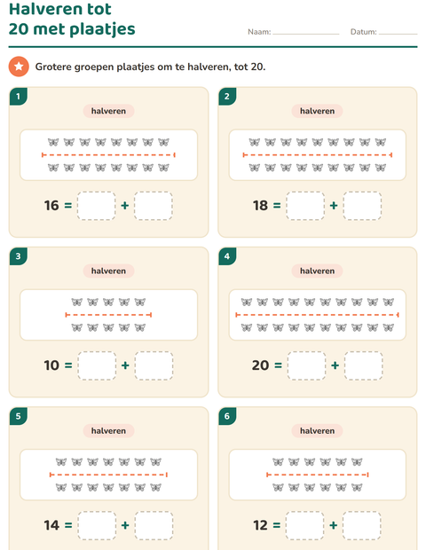 Voorbeeld van het Verdubbelen en halveren-werkblad met Natuur ZW voor groep 3